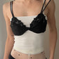 La Perla Double Strap Black Bra with Floral Embroidery (70B/32B)