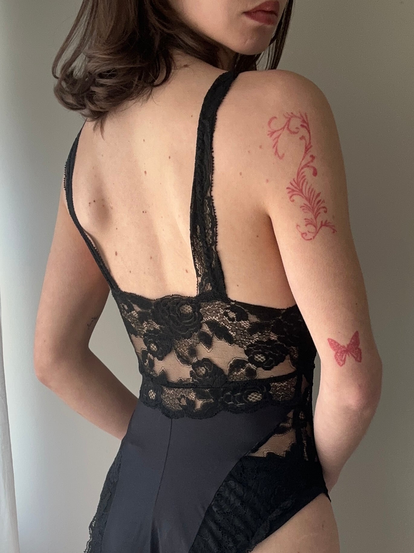 La Perla - Black Ruched Bodysuit with Lace Detail (XXS)