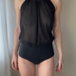 La Perla - Black Sheer Floral Halter Bodysuit (S-M)