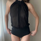 La Perla - Black Sheer Floral Halter Bodysuit (S-M)