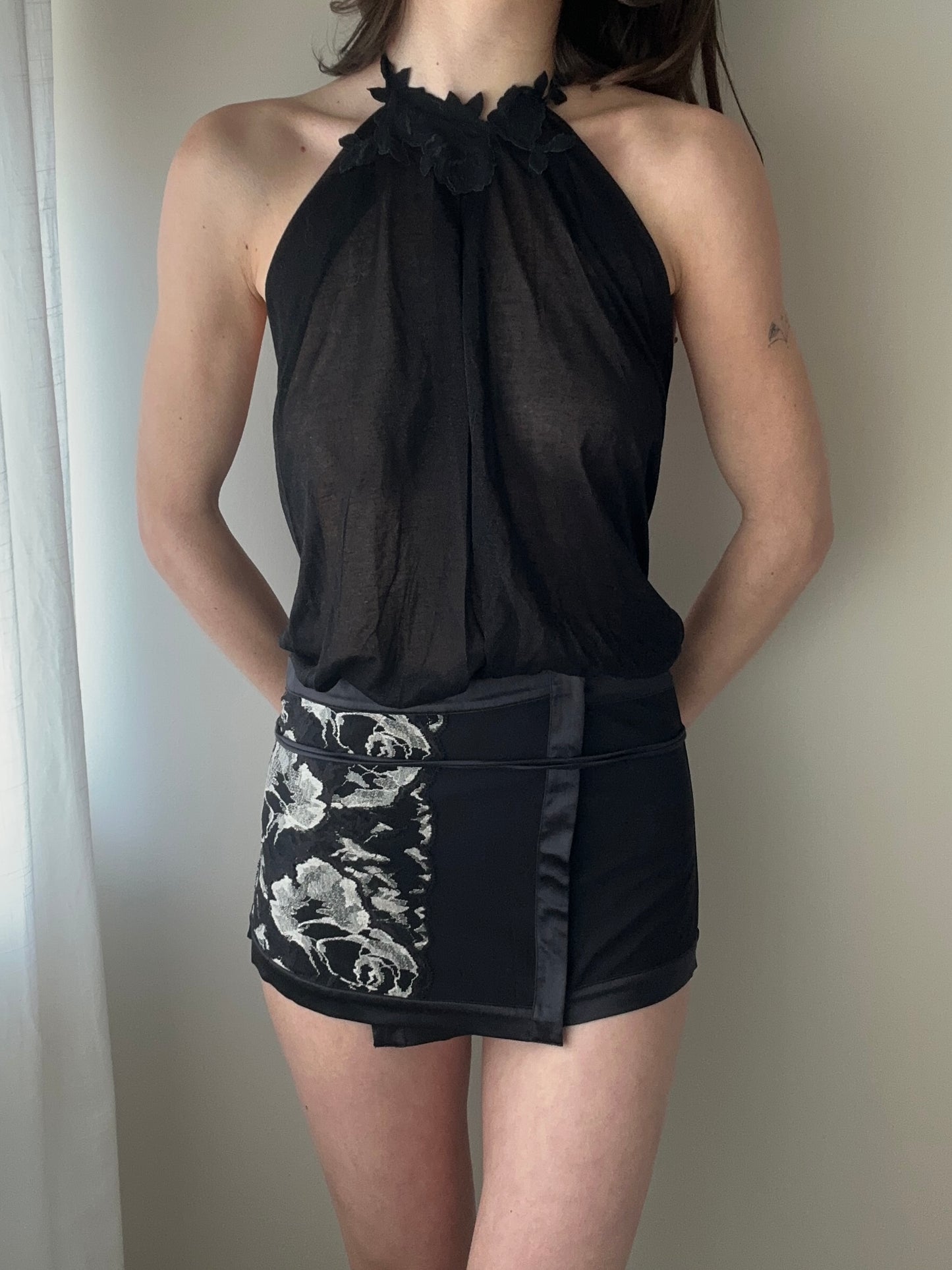 La Perla - Silk Black Waist Cincher with Floral Pattern (S-M)