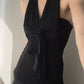 Black Top with Sheer Plissee Halter (S-M)