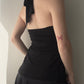 Black Top with Sheer Plissee Halter (S-M)