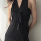 Black Top with Sheer Plissee Halter (S-M)