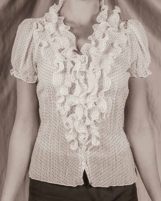 Sheer Ruffle Blouse with Pindot Design (S)