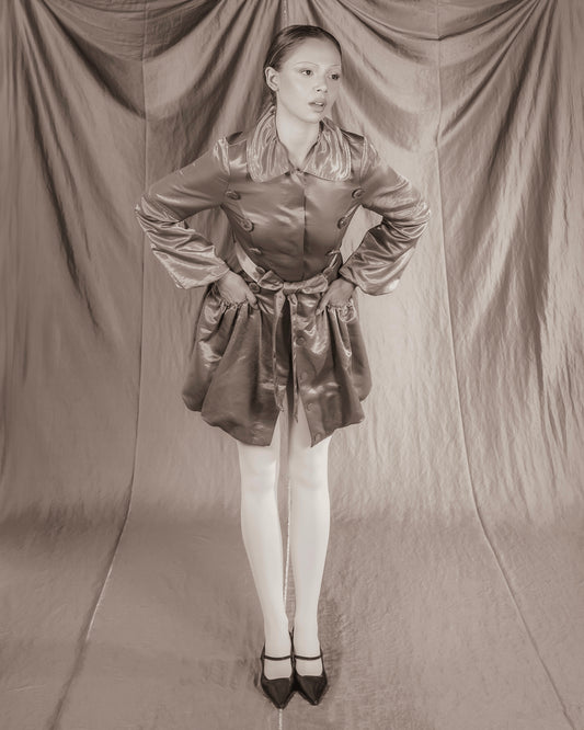 Sage Grey Short Bubble Trench Coat with Waistband (XS)
