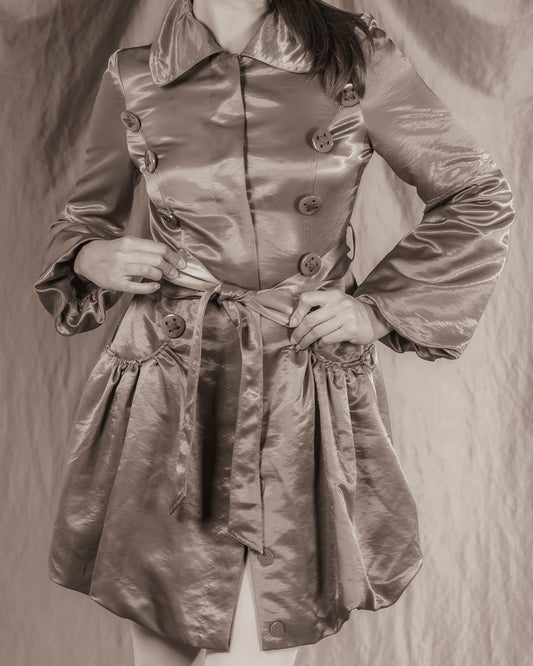 Sage Grey Short Bubble Trench Coat with Waistband (XS)