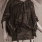 Black Rare Knitted Poncho with Ruffles (one size)