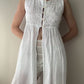 White Cotton Half Buttoned Babydoll Top with Embroidery (M)