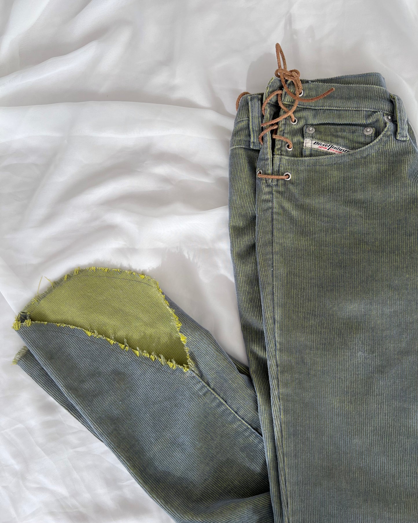 Diesel Y2K Low-waist Corduroy Pants with Lace up Details (XS)