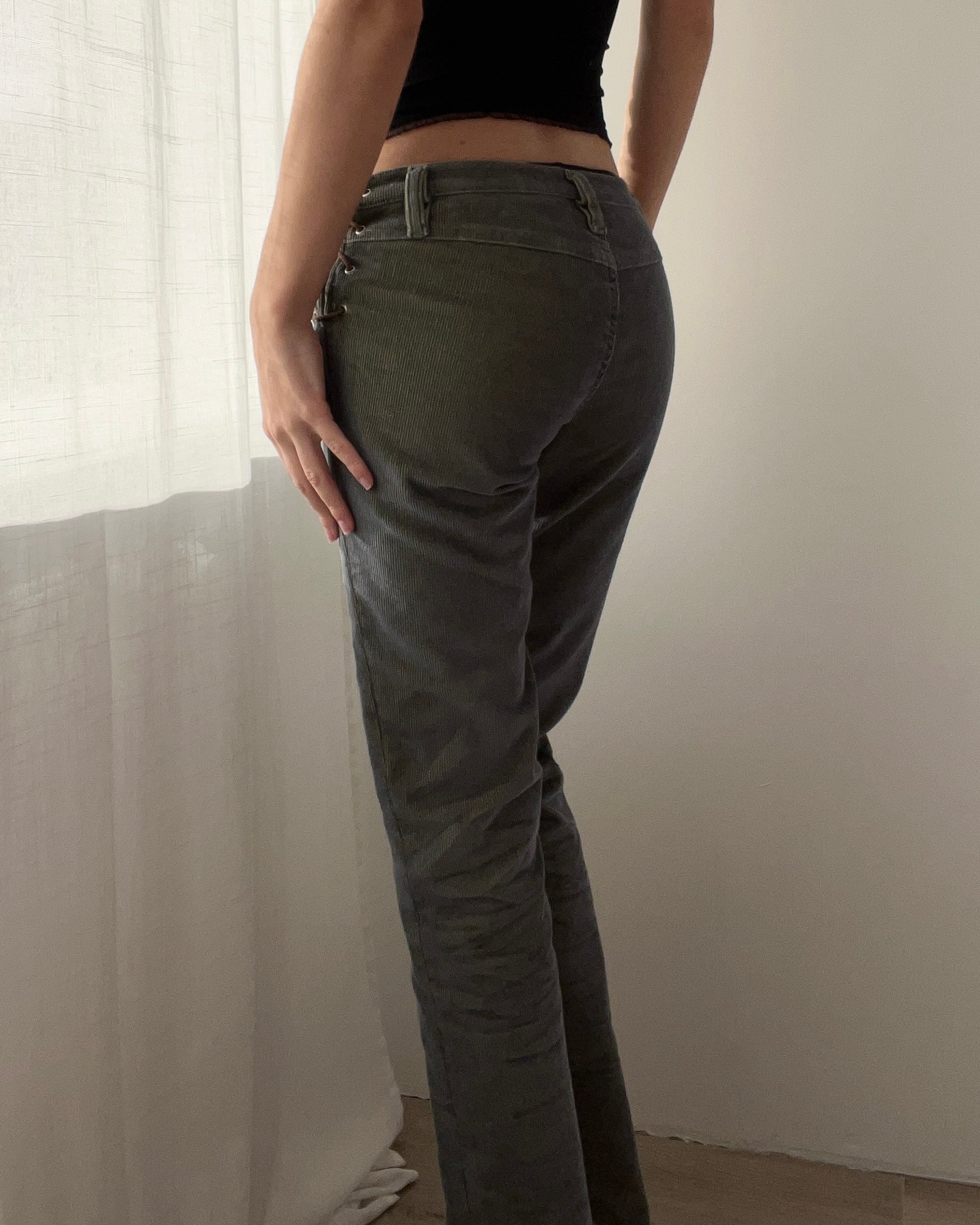 Diesel Y2K Low-waist Corduroy Pants with Lace up Details (XS)