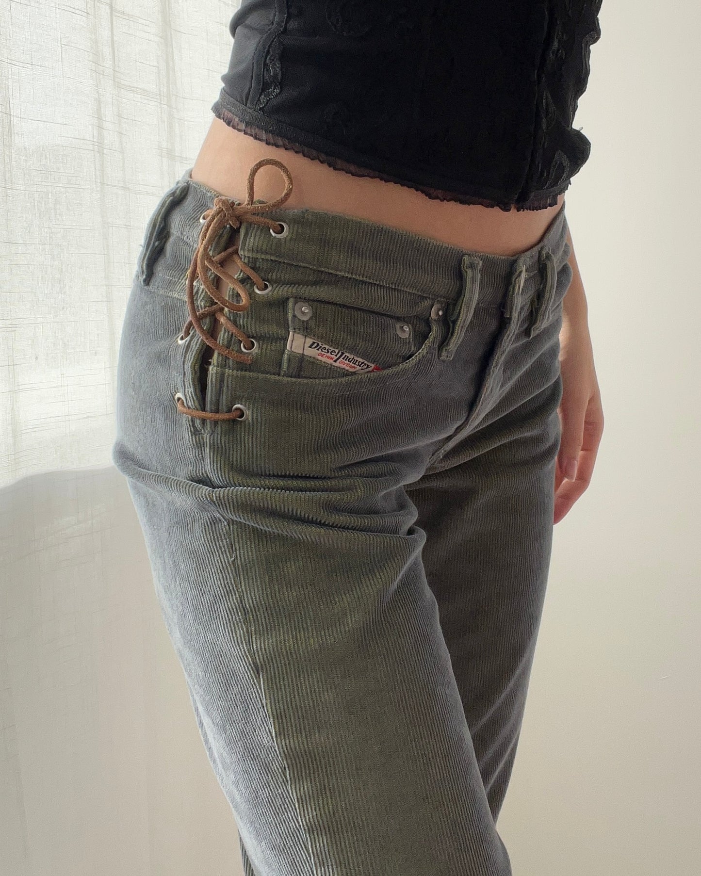 Diesel Y2K Low-waist Corduroy Pants with Lace up Details (XS)