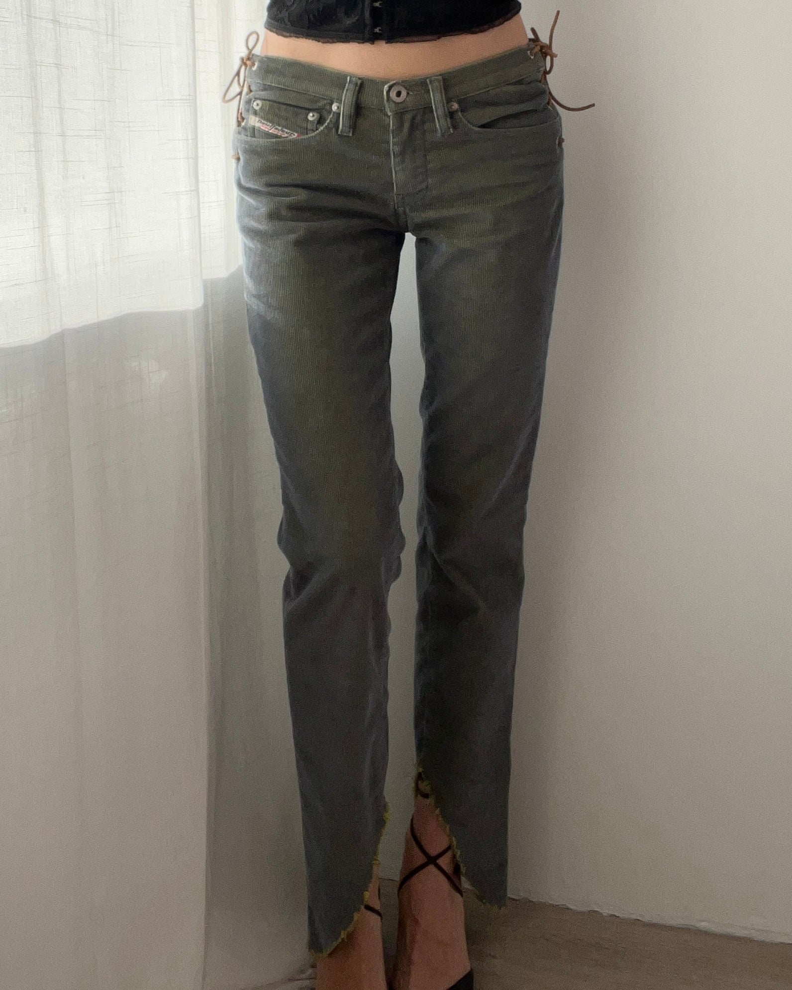 Diesel Y2K Low-waist Corduroy Pants with Lace up Details (XS)